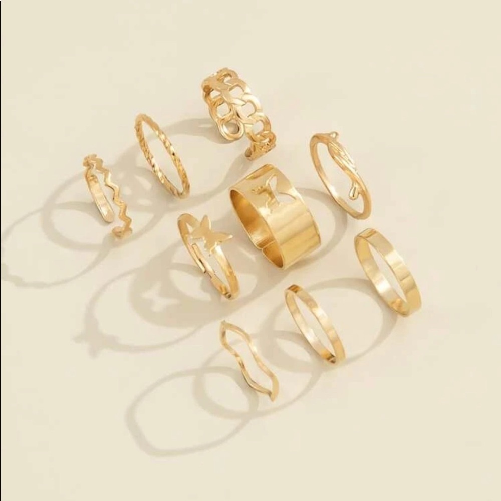 Whimsy Butterfly Band Gold Stackable Rings - Picture 5 of 10